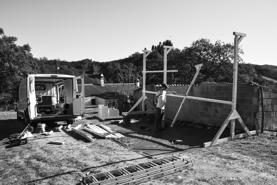 building up the construction for the outdoor studio